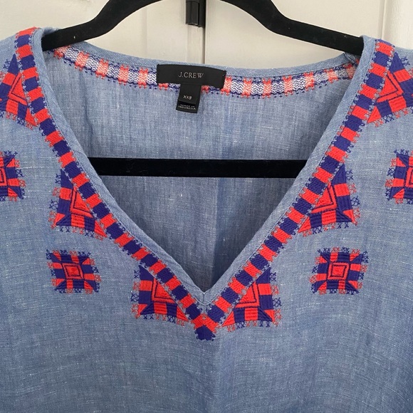 J.Crew Chambray Linen Cotton Blend Embroidered Beach Cover Up - Picture 4 of 11